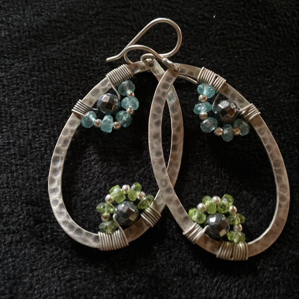 RARE SILPADA Sterling Silver and Green Beaded Earrings